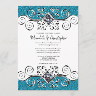 Glitter Silver Bling Blauwgroen Blue Wedding Uitno Kaart