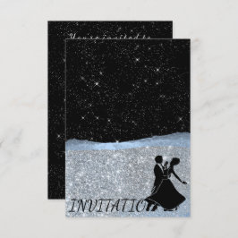 Glitter Silver Blue Night Sky Starry Dance Party Kaart