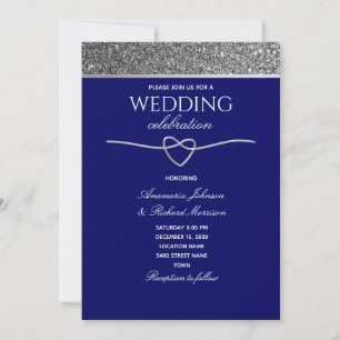 Glitter Silver Blue Wedding Kaart