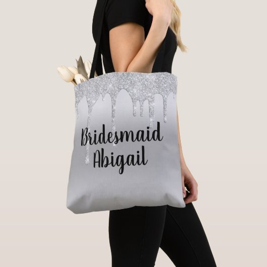 Glitter Silver Bridesmaid Gift Tote Bag (Dichtbij)