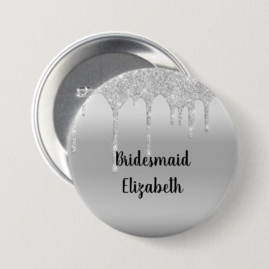 Glitter Silver Bridesmaid, speciaal uitgerold Ronde Button 7,6 Cm (Voorkant /achterkant)