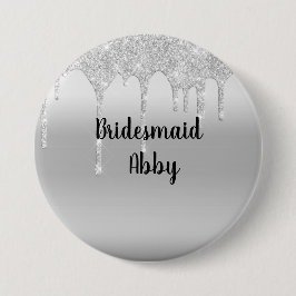 Glitter Silver Bridesmaid, speciaal uitgerold Ronde Button 7,6 Cm