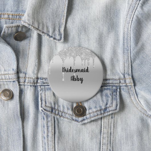 Glitter Silver Bridesmaid, speciaal uitgerold Ronde Button 7,6 Cm (In situ)