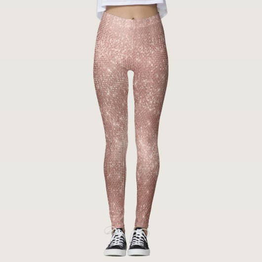 Glitter Silver Brush Glam Pink Rose Gold Sparkly Leggings (Voorkant)
