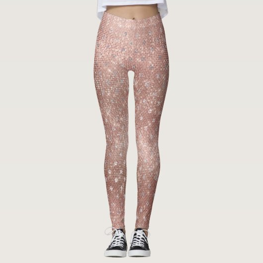 Glitter Silver Brush Stippen Roze Rose Gold Sparkl Leggings (Voorkant)