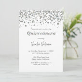 Glitter Silver confetti Quinceanera Uitnodiging (Staand voorkant)
