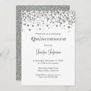Glitter Silver confetti Quinceanera Uitnodiging