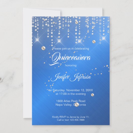 Glitter Silver confetti Quinceanera Uitnodiging (Voorkant)
