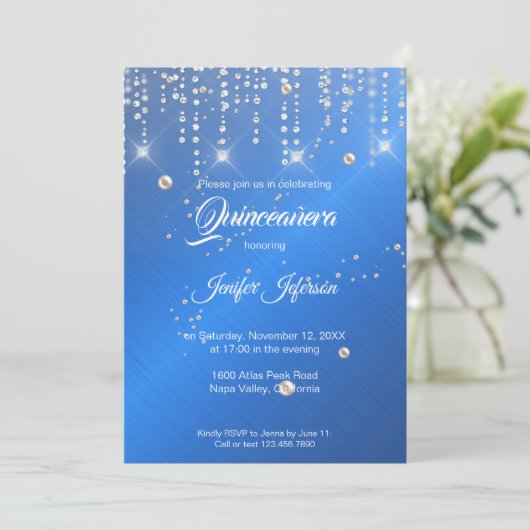Glitter Silver confetti Quinceanera Uitnodiging (Staand voorkant)
