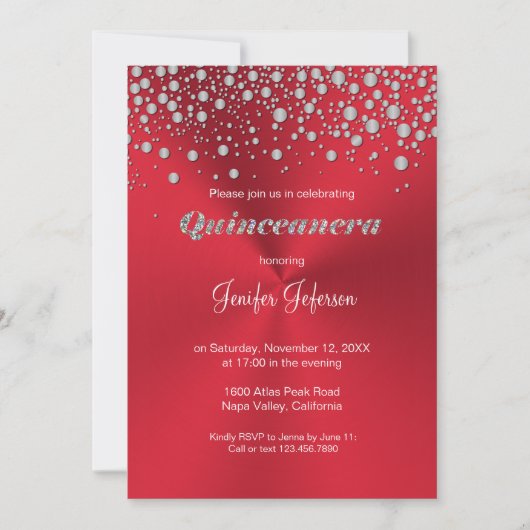 Glitter Silver confetti Quinceanera Uitnodiging (Voorkant)