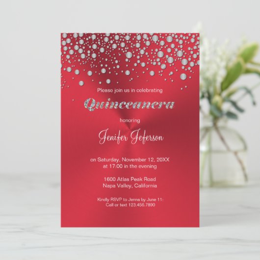 Glitter Silver confetti Quinceanera Uitnodiging (Staand voorkant)