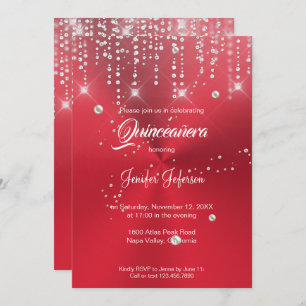 Glitter Silver confetti Quinceanera Uitnodiging
