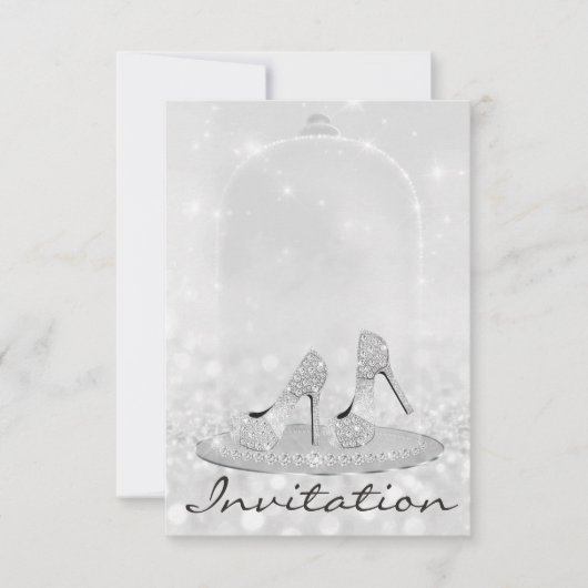 Glitter Silver Diamond Glass Shoes Heels Grey Lux Kaart (Voorkant)