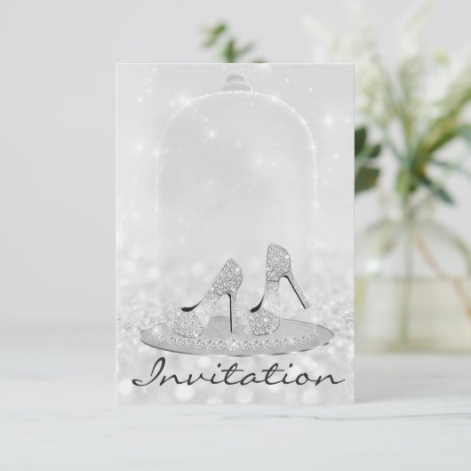 Glitter Silver Diamond Glass Shoes Heels Grey Lux Kaart (Staand voorkant)