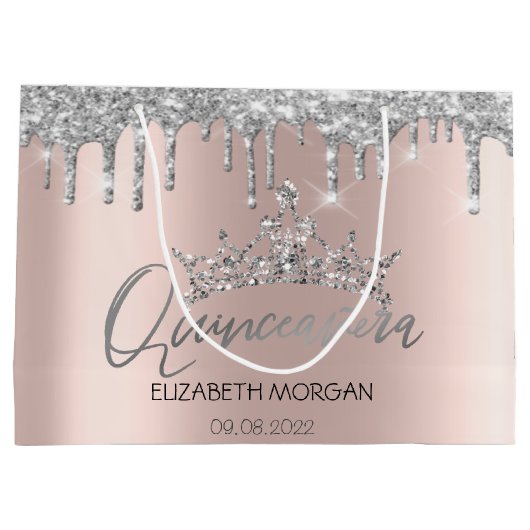 Glitter Silver Drift Roos Gold Tiara Quinceañera Groot Cadeauzakje (Achterkant)