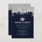 Glitter Silver Drip Pet Afstuderen 2022 Afstudeerd Kaart (Voorkant / Achterkant)