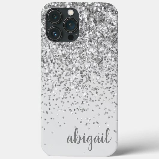 Glitter Silver Elegant Moderne Monogram Naam Case-Mate iPhone Case (Achterkant)