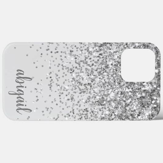 Glitter Silver Elegant Moderne Monogram Naam Case-Mate iPhone Case (Achterkant (horizontaal))