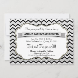 Glitter Silver en Black Chevron Baby shower Kaart