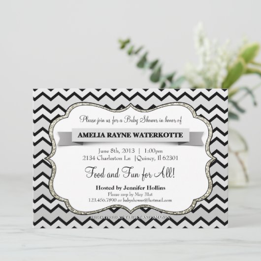 Glitter Silver en Black Chevron Baby shower Kaart (Staand voorkant)