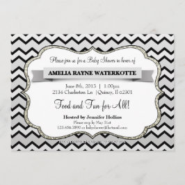 Glitter Silver en Black Chevron Baby shower Kaart