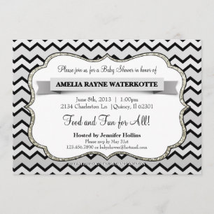 Glitter Silver en Black Chevron Baby shower Kaart
