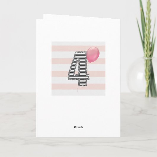 Glitter Silver en Pink 4e verjaardag Kaart (Achterkant)