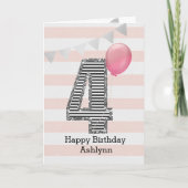 Glitter Silver en Pink 4e verjaardag Kaart (Voorkant)