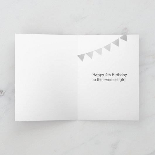 Glitter Silver en Pink 4e verjaardag Kaart (Binnen)
