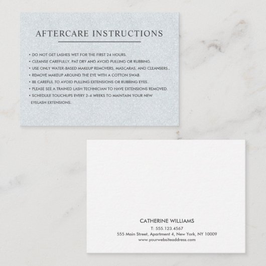 Glitter Silver eyelash brow aftercare Instructies Visitekaartje (Voorkant / Achterkant)