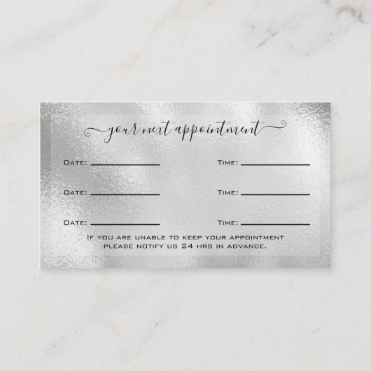 Glitter Silver Eyelash Extension Appointment Visitekaartje (Achterkant)