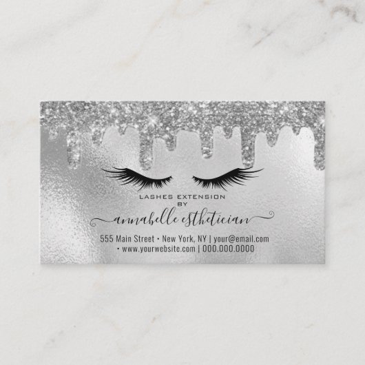 Glitter Silver Eyelash Extension Appointment Visitekaartje (Voorkant)