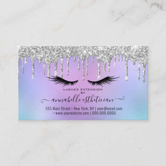 Glitter Silver Eyelash Extension Appointment Visitekaartje (Voorkant)