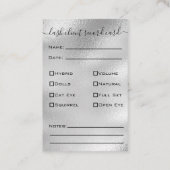 Glitter Silver Eyelash Extension Client Record Visitekaartje (Achterkant)