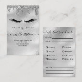 Glitter Silver Eyelash Extension Client Record Visitekaartje (Voorkant / Achterkant)