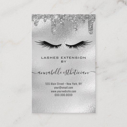 Glitter Silver Eyelash Extension Client Record Visitekaartje (Voorkant)