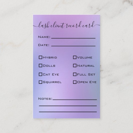 Glitter Silver Eyelash Extension Client Record Visitekaartje (Achterkant)