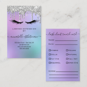 Glitter Silver Eyelash Extension Client Record Visitekaartje