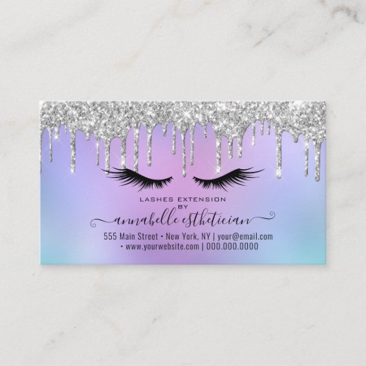 Glitter Silver Eyelash Extension Loyalty Visitekaartje (Voorkant)