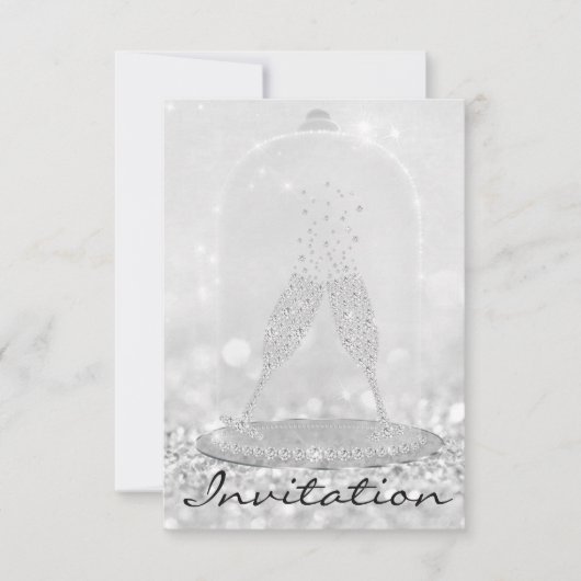 Glitter Silver Glass Bubbles Champagne Bridal 16 Kaart (Voorkant)