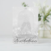 Glitter Silver Glass Bubbles Champagne Bridal 16 Kaart (Staand voorkant)