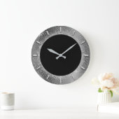 Glitter Silver Gray Black Metal Grey Elegant Grote Klok (Huis)