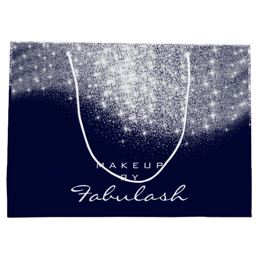 Glitter Silver Grey Name Blue Navy Bridal White Large Cadeautasje (Achterkant)