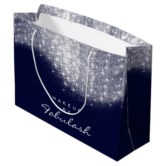 Glitter Silver Grey Name Blue Navy Bridal White Large Cadeautasje (Achterkant Gekanteld)