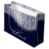 Glitter Silver Grey Name Blue Navy Bridal White Large Cadeautasje (Voorkant Gekanteld)