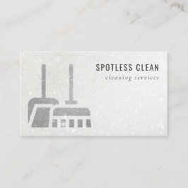 Glitter Silver Grey Shiny Broom Cleaning Service Visitekaartje