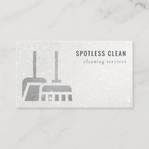 Glitter Silver Grey Shiny Broom Cleaning Service Visitekaartje