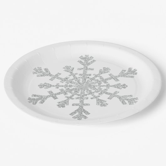 Glitter Silver-kerstsnowflake op wit Papieren Bordje (Gekanteld)