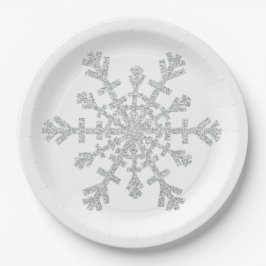 Glitter Silver-kerstsnowflake op wit Papieren Bordje