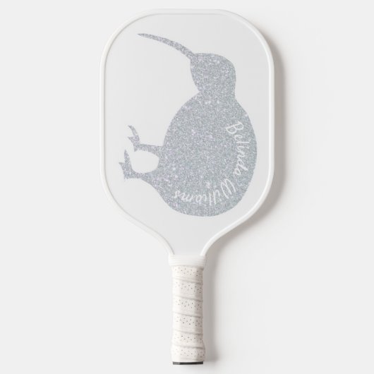 GLITTER SILVER KIWI BIRD NAAM NIEUW ZEELAND PICKLEBALL PADDLE (Voorkant)